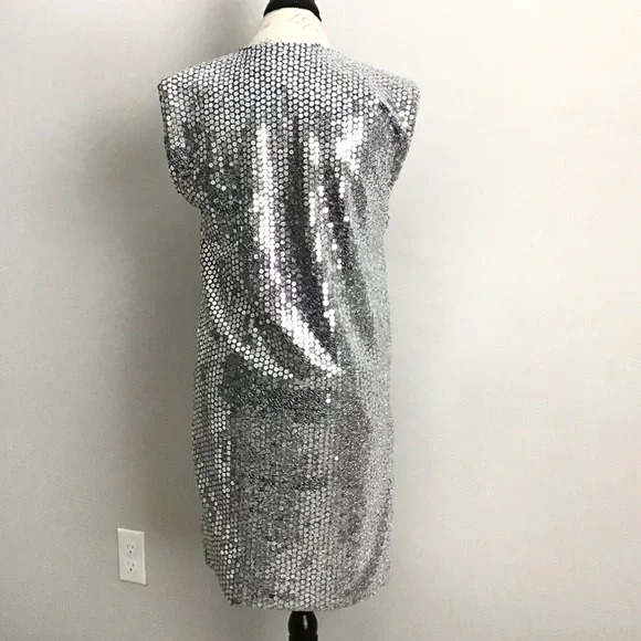 ZARA Draped Silver Sequin Dress - Picture 13 of 16
